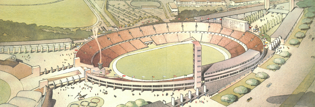 1956 Olympics Colout drawing of the proposed stadium